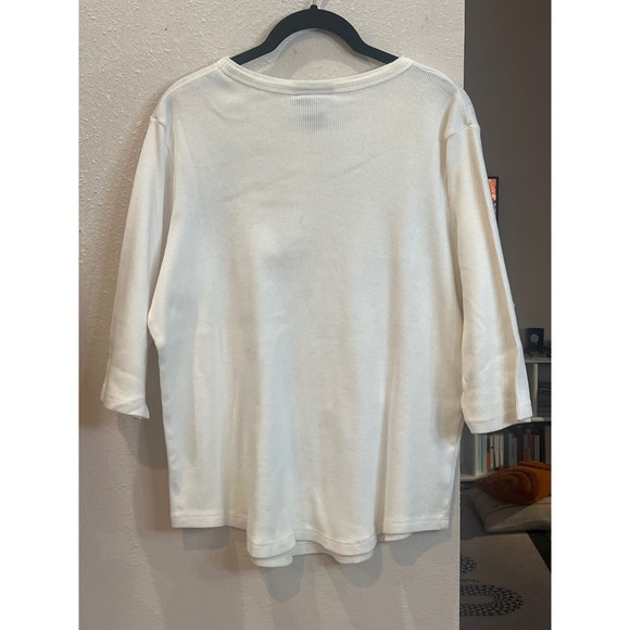 Vintage Venezia Jeans Graphic Top 18/20 White Ribbed Glitter Lips Faces Y2K - Picture 4 of 4